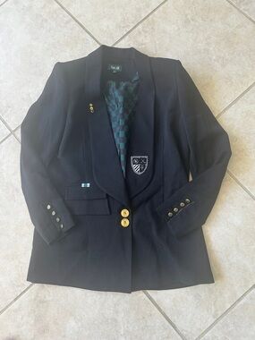 Fore All golf black School-Style Blazer with Crest and Green Check Lining M